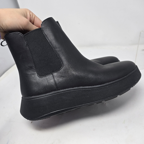Fitflop Womens Size 9 Black F Mode Chelsea Leather Pull On Ankle Boots Flatform - Picture 4 of 13